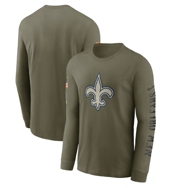 Men's New Orleans Saints Olive 2022 Salute to Service Long Sleeve T-Shirt